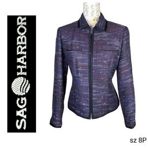 Sag Harbor Shades of Purple Soft Tweed Lightweight Cropped Zip Up Jacket